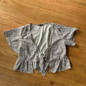 Shein black and white tie front blouse